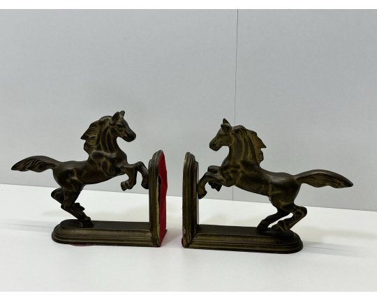 Paar Vintage Buchstützen Pferd Hengst Messing Figur Skulptur Statue #6503