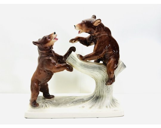 Katzhütte Hertwig Porzellan Figur Spielende Bären Tiere Skulptur Statue #6610