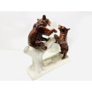 Katzhütte Hertwig Porzellan Figur Spielende Bären Tiere Skulptur Statue #6610