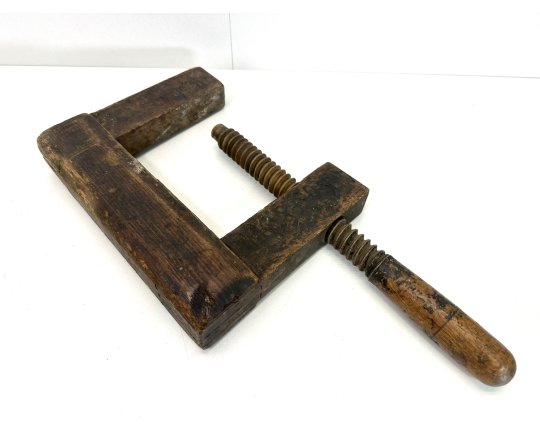 Alte antike Schraubzwinge Holz Spindel Schreiner Werkzeug Shabby Deko #6849