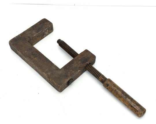 Alte antike Schraubzwinge Holz Spindel Schreiner Werkzeug Shabby Deko #6856