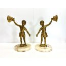 Vintage Putten Paar Figuren Messing Statue Skulptur Buchst&uuml;tzen Speckstein #7083