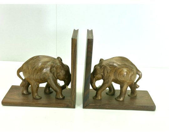 Vintage Elefant Buchstützen Holz Tierfigur Skulptur Asien Afrika Deko #7418