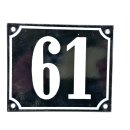 Altes Emaille Schild Hausnummer 61 emailliert Hausnummernschild Schwarz #7473