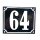 Altes Emaille Schild Hausnummer 64 emailliert Hausnummernschild Schwarz #7478
