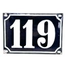 Altes Emaille Schild Hausnummer 119 emailliert Hausnummernschild Schwarz #7498