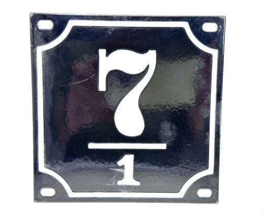 Altes Emaille Schild Hausnummer 7/1 emailliert Hausnummernschild Schwarz #7504