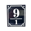 Altes Emaille Schild Hausnummer 9/1 emailliert Hausnummernschild Schwarz #7505