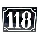 Altes Emaille Schild Hausnummer 118 emailliert Hausnummernschild Schwarz #7521