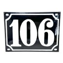 Altes Emaille Schild Hausnummer 106 emailliert Hausnummernschild Schwarz #7523