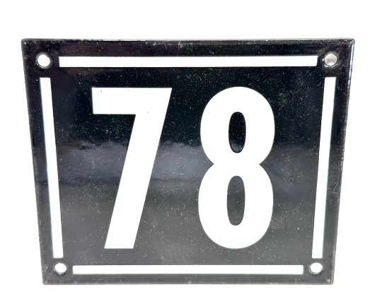Altes Emaille Schild Hausnummer 78 emailliert Hausnummernschild Schwarz #7548