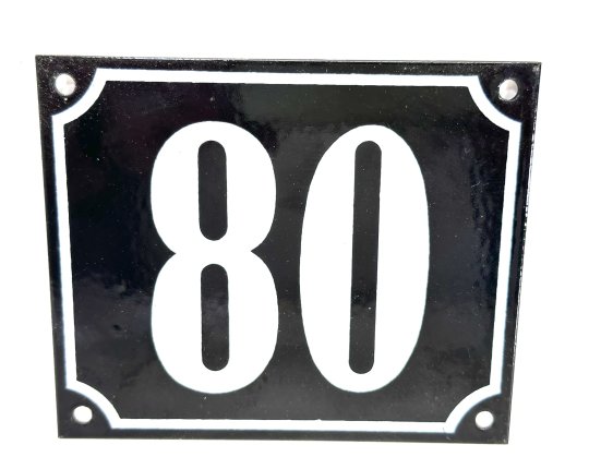 Altes Emaille Schild Hausnummer 80 emailliert Hausnummernschild Schwarz #7600