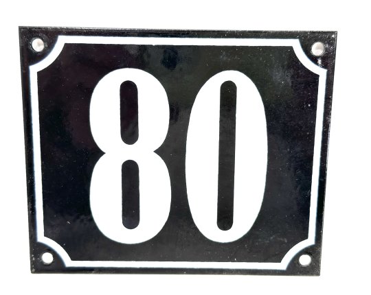 Altes Emaille Schild Hausnummer 80 emailliert Hausnummernschild Schwarz #7601