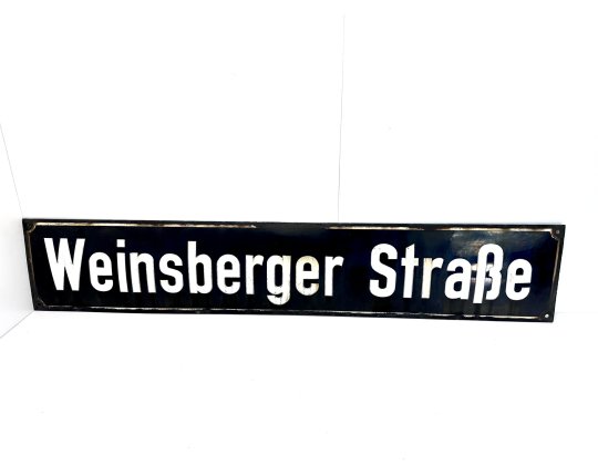 Altes Emaille Straßenschild Weinsberger Straße Emailleschild Schwarz #7620