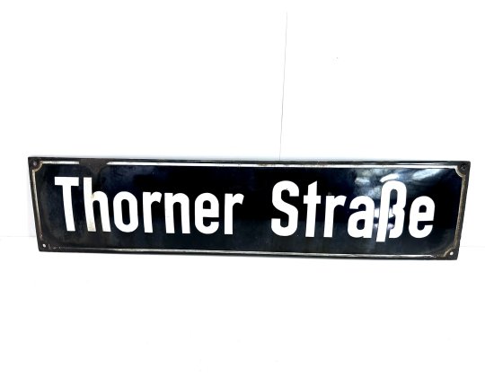 Altes Emaille Straßenschild Thorner Straße Emailleschild Schwarz #7624