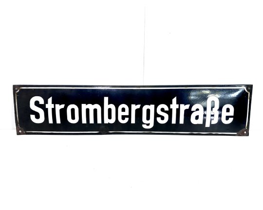 Altes Emaille Straßenschild Strombergstraße Emailleschild Schwarz #7627