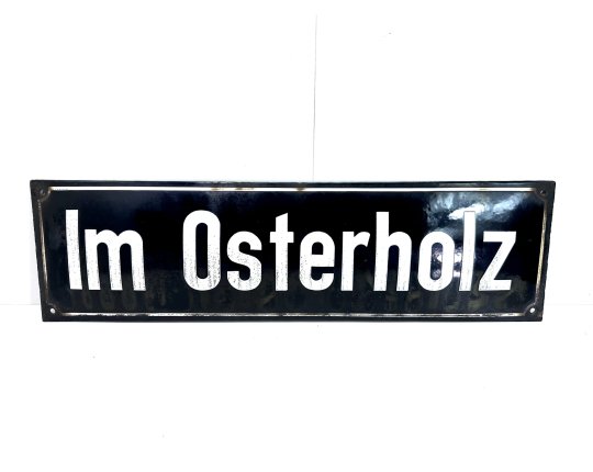 Altes Emaille Straßenschild Im Osterholz Emailleschild Schwarz #7629