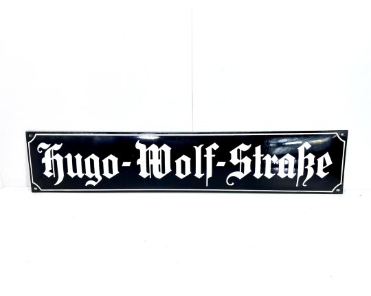 Altes Emaille Straßenschild Hugo-Wolf-Straße Emailleschild Schwarz #7635