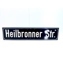 Altes Emaille Straßenschild Heilbronner Straße Emailleschild Schwarz #7664