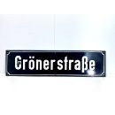 Altes Emaille Straßenschild Grönerstraße Emailleschild Schwarz #7675