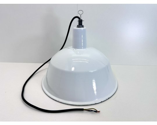 Alte Fabriklampe Weiß Emaille Lampe Industrielampe Industrial Vintage #7716