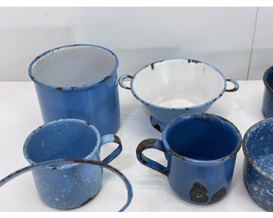 Alt antik Emaille Spielzeug Puppenküche Puppenstube Schüssel Schale Pfanne #9034