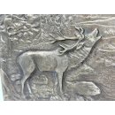 Vintage Messing Relief Gussbild Ofenplatte Jagd Landhaus Shabby Deko #9302