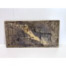 Vintage Messing Relief Gussbild Ofenplatte Jagd Landhaus Shabby Deko #9302