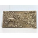 Vintage Messing Relief Gussbild Ofenplatte Jagd Landhaus Shabby Deko #9302