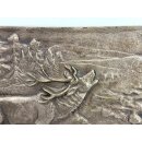 Vintage Messing Relief Gussbild Ofenplatte Jagd Landhaus Shabby Deko #9302