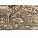 Vintage Messing Relief Gussbild Ofenplatte Jagd Landhaus Shabby Deko #9302