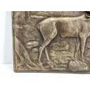 Vintage Messing Relief Gussbild Ofenplatte Jagd Landhaus Shabby Deko #9302