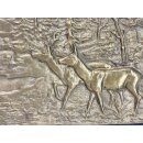 Vintage Messing Relief Gussbild Ofenplatte Jagd Landhaus Shabby Deko #9303