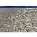 Vintage Messing Relief Gussbild Ofenplatte Jagd Landhaus Shabby Deko #9303