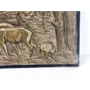 Vintage Messing Relief Gussbild Ofenplatte Jagd Landhaus Shabby Deko #9303