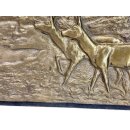 Vintage Messing Relief Gussbild Ofenplatte Jagd Landhaus Shabby Deko #9303