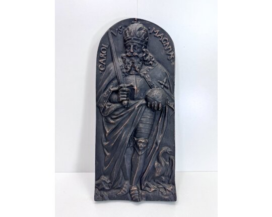 Vintage Gussplatte Gusseisen Relief Gussbild Carolus Magnus Karl der Große #9335