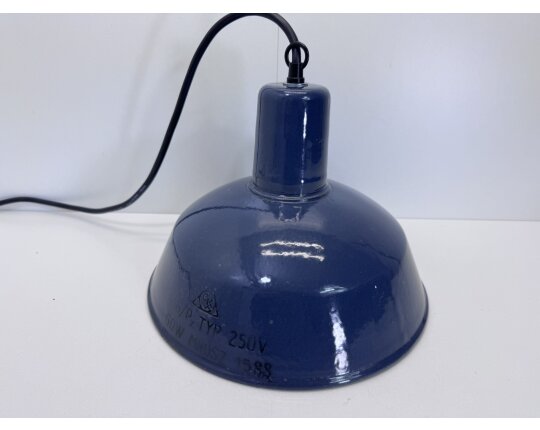 Alte Fabriklampe Emaille Lampe Blau Industrielampe Industrial Vintage #9385