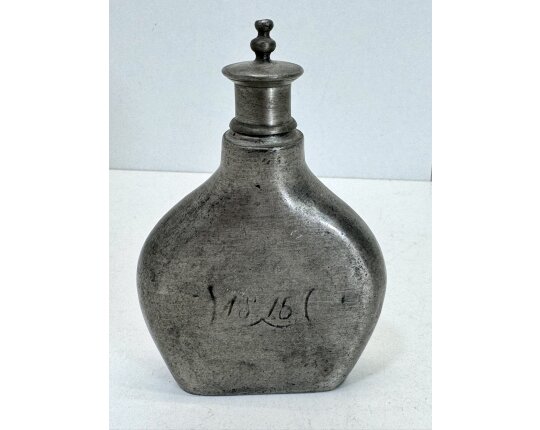 Antik Zinn Zinnflasche 1816 Schnupftabakdose Fläschchen Flachmann #9412
