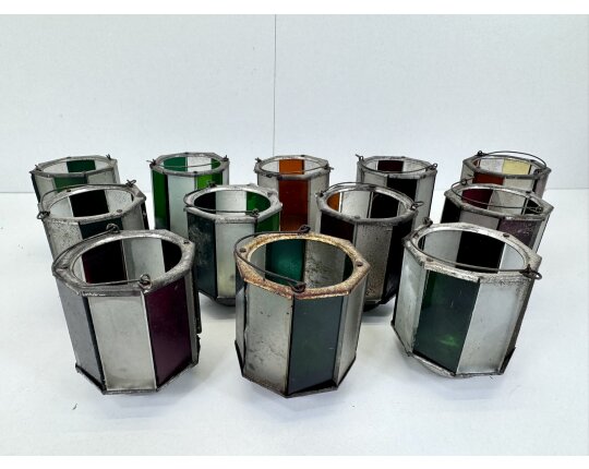 12x Antik Vintage Teelicht Windlicht Kerzenhalter Jugendstil Buntglas Deko #9963
