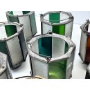 12x Antik Vintage Teelicht Windlicht Kerzenhalter Jugendstil Buntglas Deko #9963